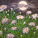 Arte en acuarela y acrílico - Margaritas bajo cielo estrellado - Myriam Segrelles - Pintora artística